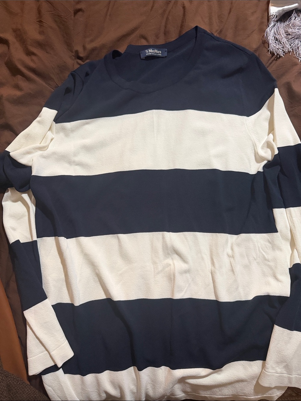 MaxMara Navy and Cream Wide-Stripe Crewneck Sweater